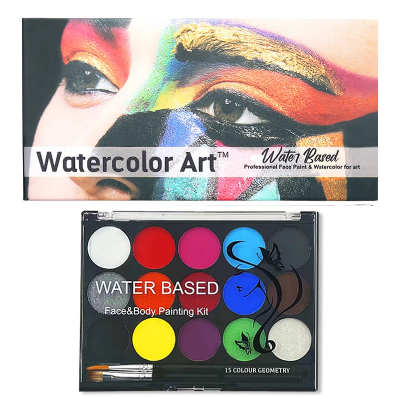 15 Colors Face Painting Palette Body Makeup Non Toxic Water Based Paint With Brush For Christmas Halloween Party Body Painting Quake