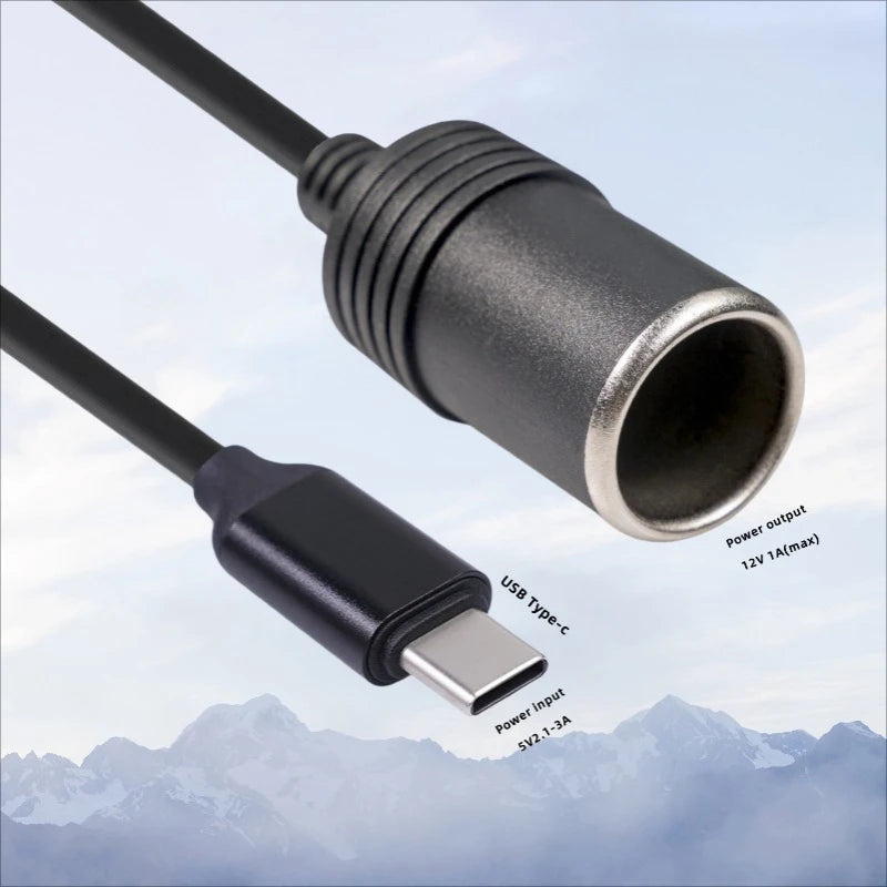 22AWG USB/Type-C To 12V Cigarette Lighter Socket Male to Female Cigarette Lighter Adapter Converter Car Electronics Accessories Quake