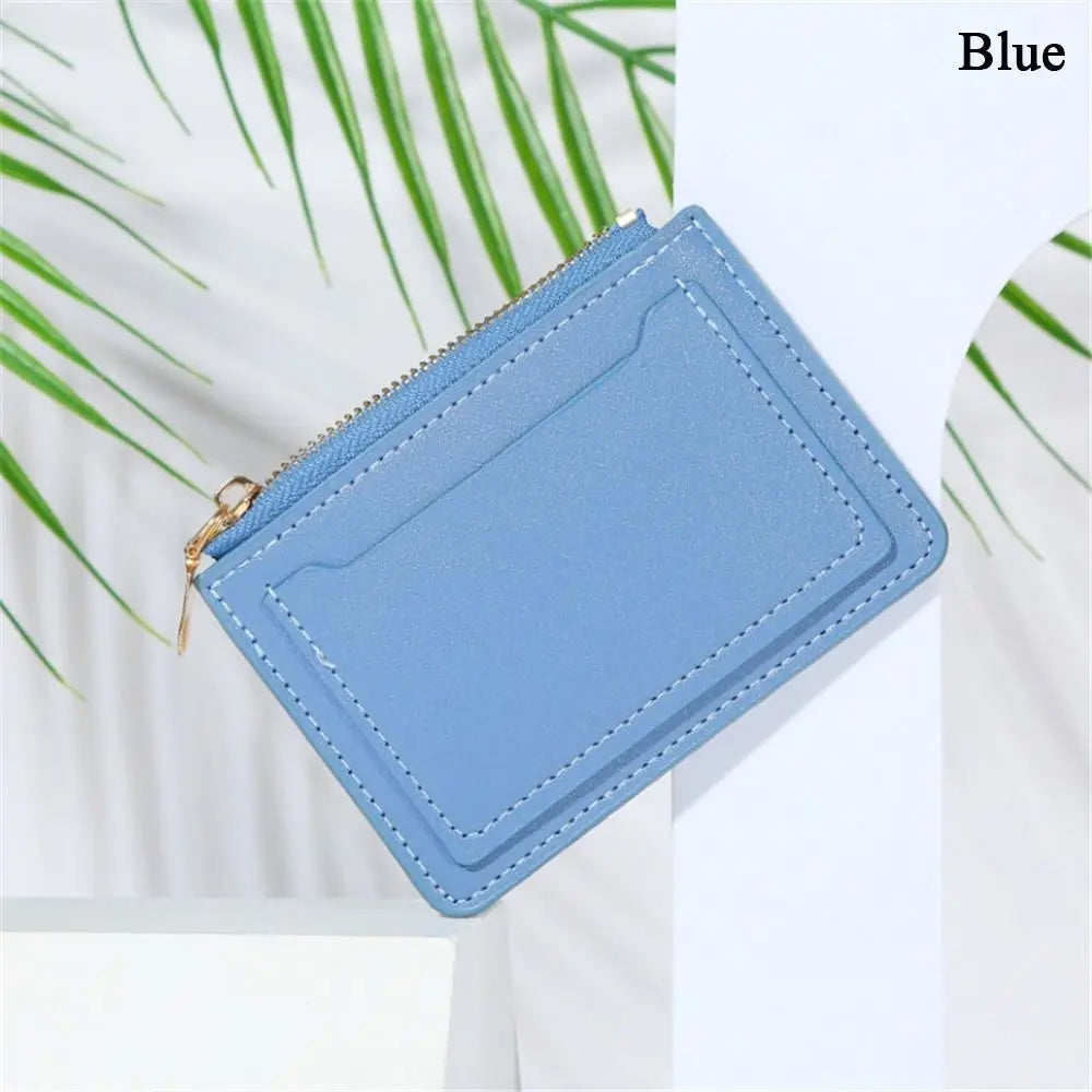 Women Mini Coin Purse PU Leather Short Wallets Card Holder Fashion Zipper Pouch Girls Money Bag Quake blue