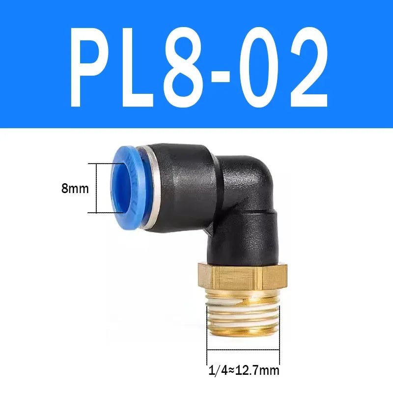 2Pcs PL Pneumatic Quick Connector Threaded Elbow PL6-01/8-02/8-04/10-02/12-03 Hose Air Fitting Quake PL8-02 2pcs WHITE
