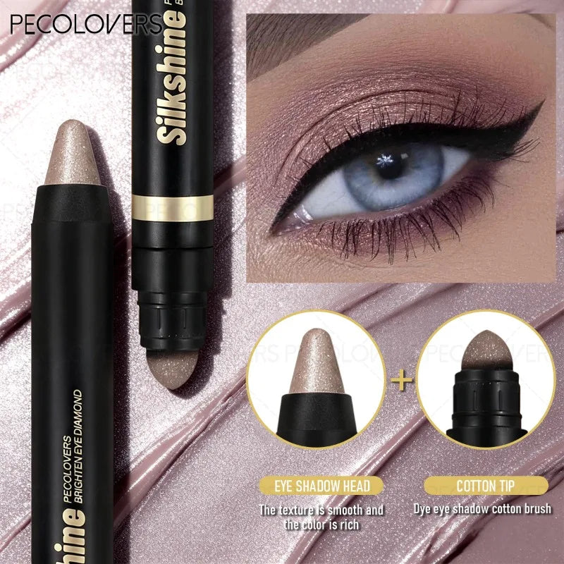 12 Pcs Double-head Highlighter Eyeshadow Stick, With Soft Brush, Brown Forest Green Midnight Blue, Colored High Pigmented Quake