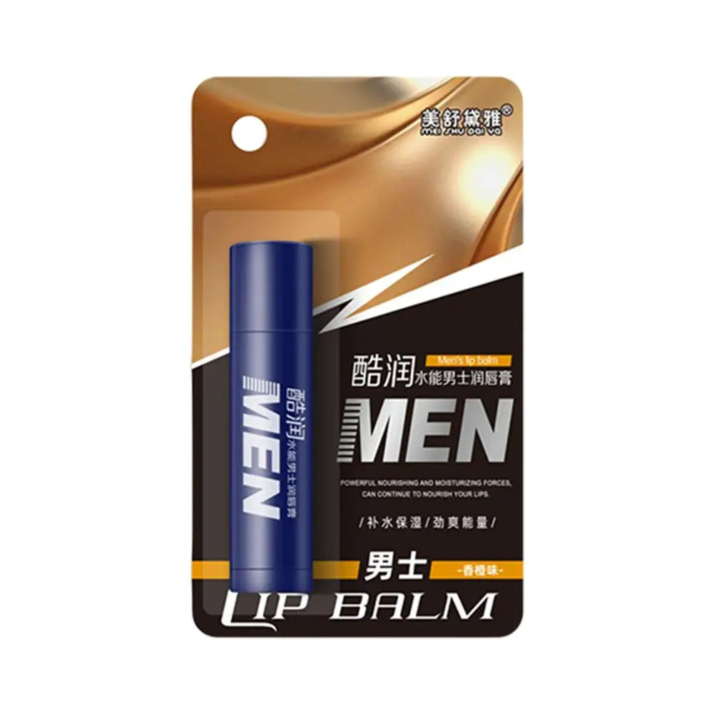 4 Flavors Hydrating Men's Lip Balm with Vitamin E, Mens Moisturizing Lip Balm Repairing Dry Cracked Lips Fade Lip Line Lips Care Quake orange