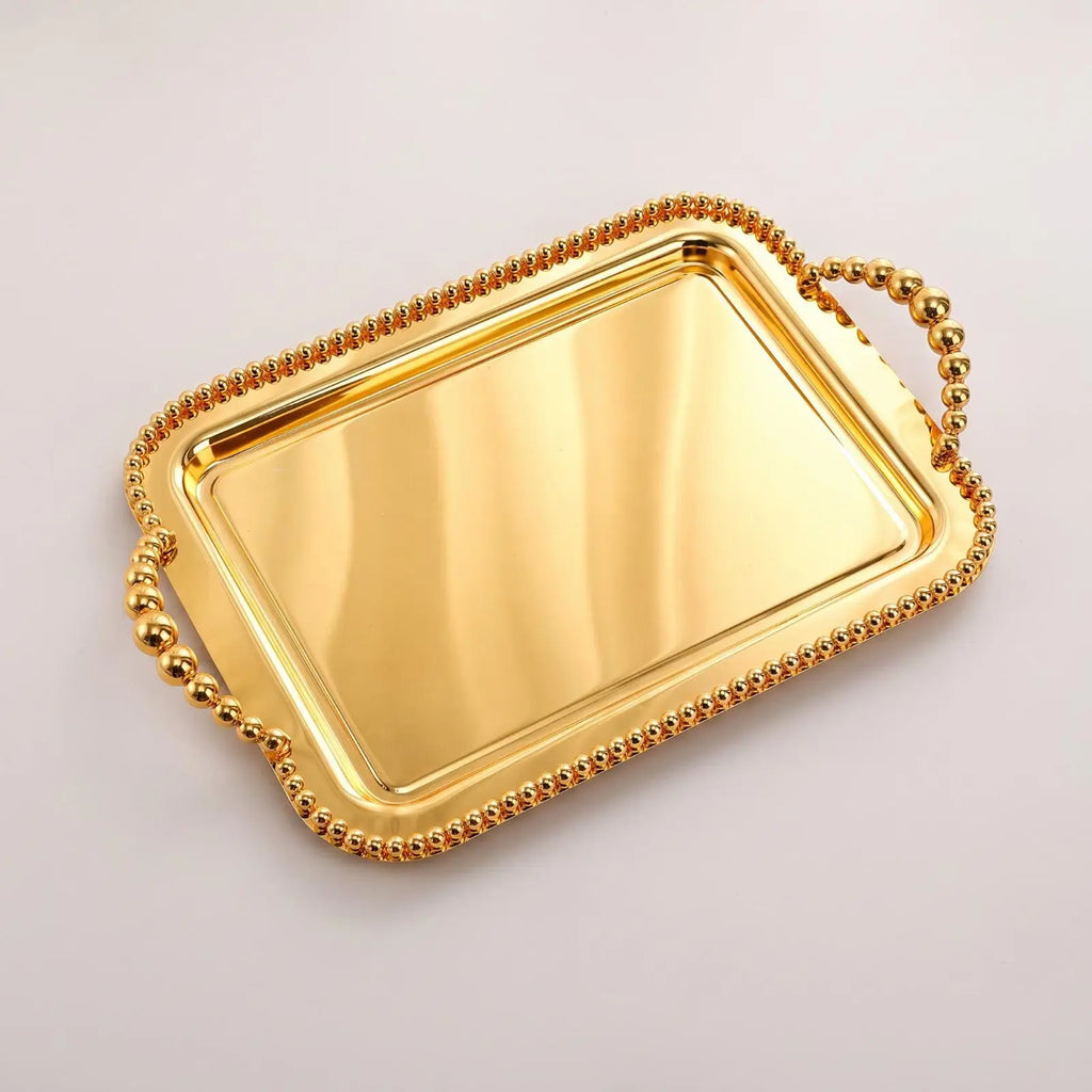 Rectangular Metal Serving Tray for Dining Table Vanity Organization Decorative Mirror Finish Gift Quake