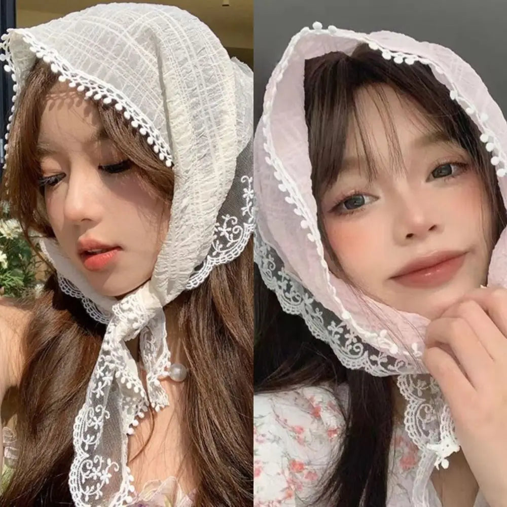 Gentle Lace Headscarf French Pastoral Style Triangular Headband Towel Fringe Headband Women Quake