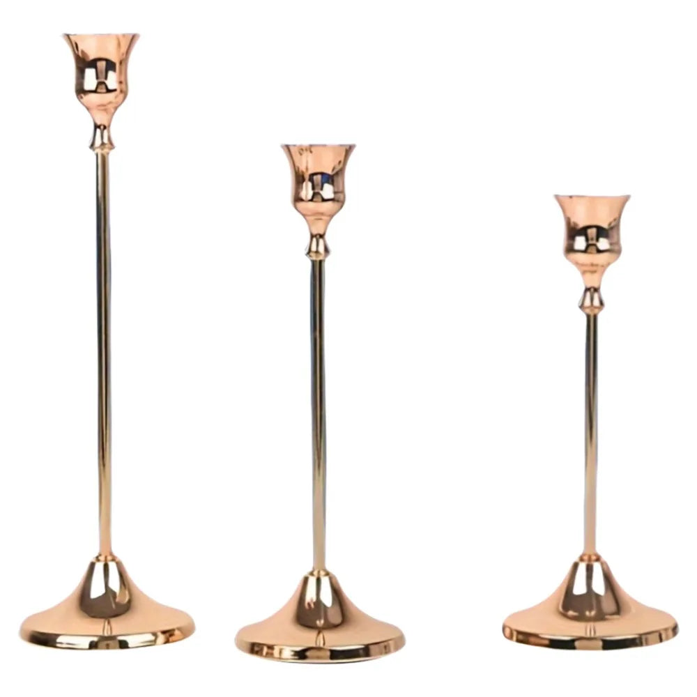1/3pcs Vintage Elegant Tabletop Candle Holders Metal and Aluminum Home and Hotel Decoration Candlestick Holder Quake Gold-3 sizes