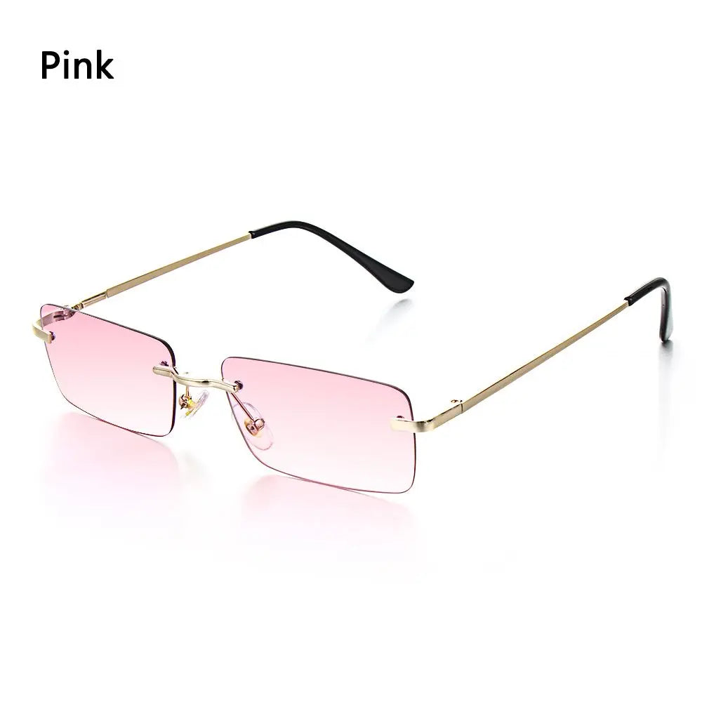 Fashion Rimless Rectangle Sunglasses Women Luxury Design Sun Glasses Ladies Retro Gradient Eyewear Summer UV400 Sun Shades Quake Pink