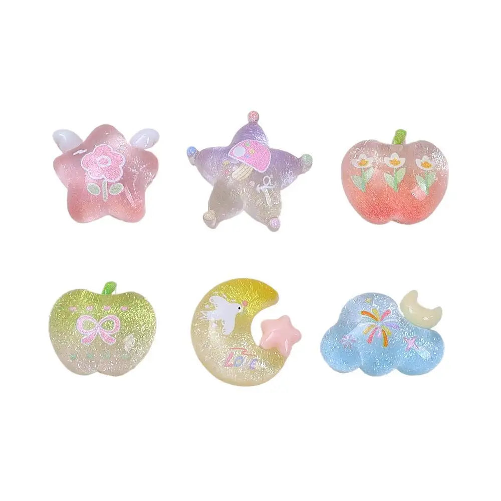20Pcs Cute Star Moon Apple Cloud Resin Flatback Cabochon For Hair Bows Center DIY Scrapbooking Phone Decoration Accessories Quake