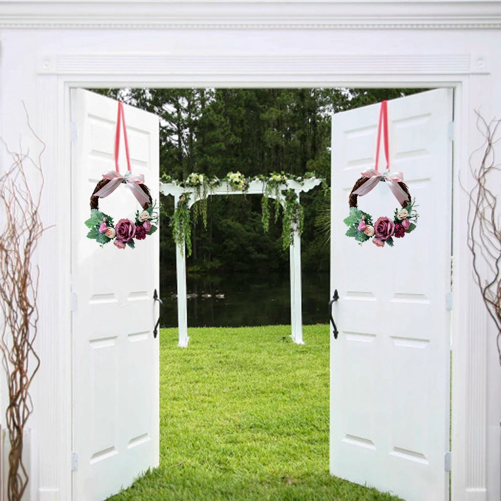 Wedding Decoration Artificial Rose Wreaths Flowers Rattan Garland Rustic Style for Door Wall Chair Decor Quake