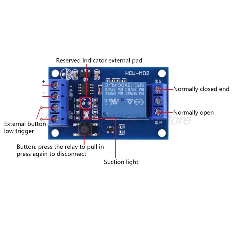 Bistable Relay Module 5V/12V Single Button Relay Module One Key Car Modification Start-Stop Self locking Car Modification Switch Quake