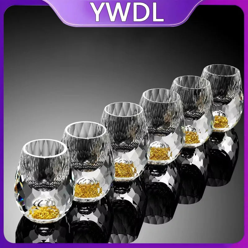 YWDL 6pcs 15ml Liquor Crystal Glasses Set Diamond Cutting Vodka Shot Glass Whiskey Sake Soju Brandy Tea Cup Wine Glasses Quake