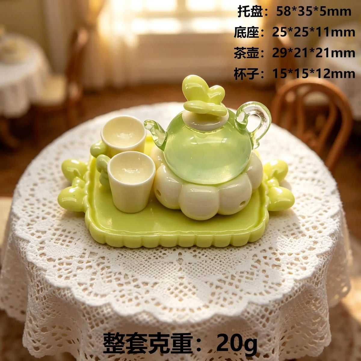 3Sets Simulation Teapot Teacup Resin Ornament For Dollhouse Kitchen Decor DIY Play Toys Micro Landscape Crafts Accessories Quake green