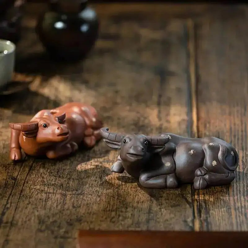 Purple Clay Tea Pet Water Buffalo Ornament Zodiac Ox Sculpture Creative Tea Set Tea Player Home Tea Ceremony Accessories Can Be Quake