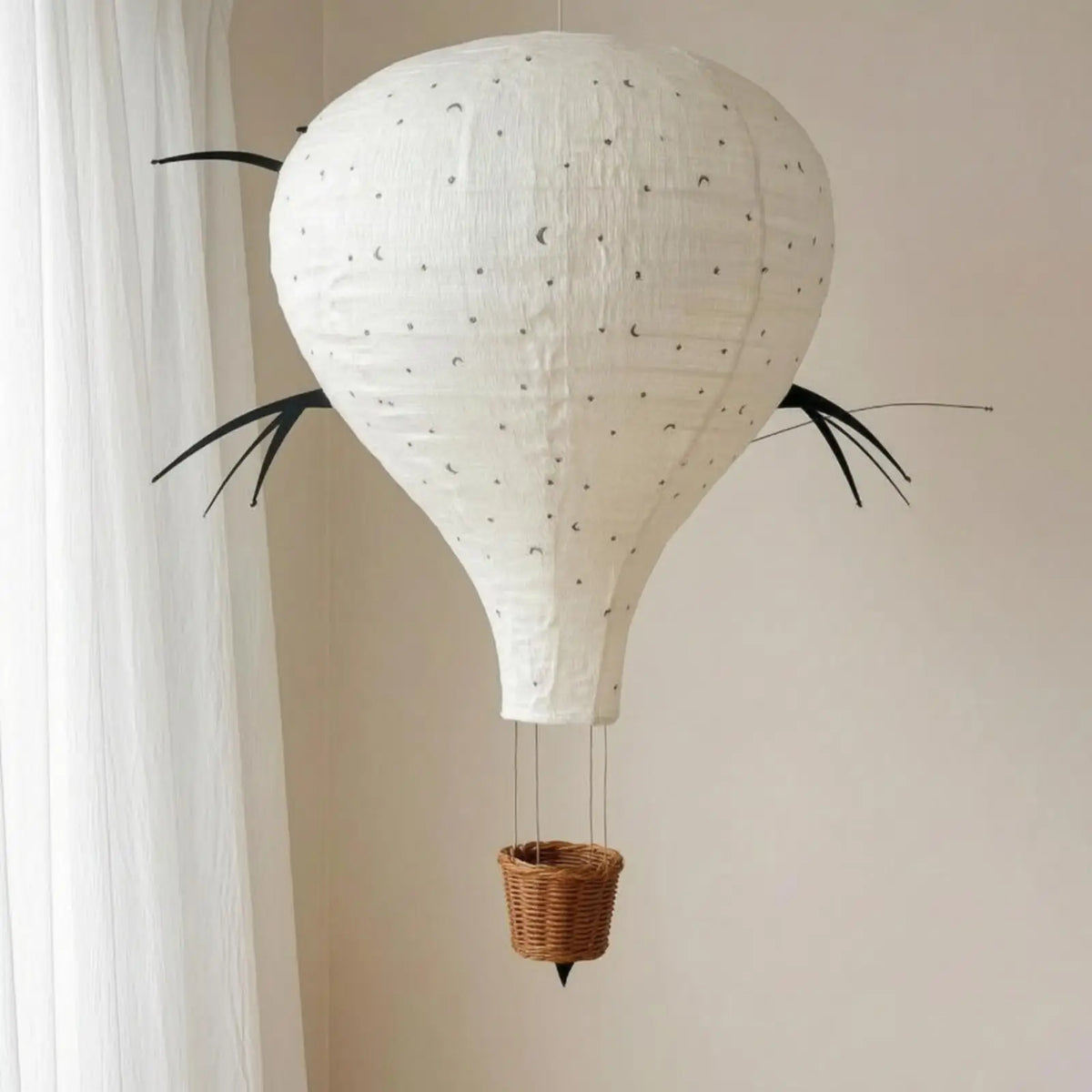 Woven Wicker Balloon Lamp Shade for Girl Boy Room Whimsical Night Light Quake StarMoonWLights