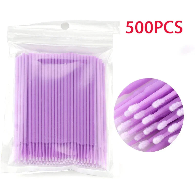 vvocci Disposable Microbrush Eyelash Extension Tools 500/1000pcs - Crystal Swab Lash Grafting & Removal Applicators Quake M94 500PCS Purple