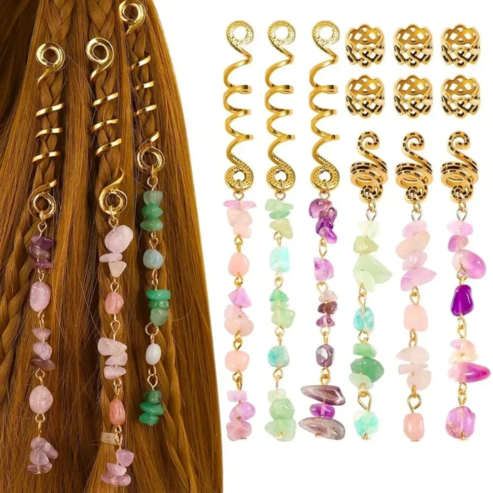 New Colored Hair Beads Crystal Stone Braids Barrette Spiral Charms Beads for Women Jewelry Vintage Hairpin Dreadlock Accessories Quake