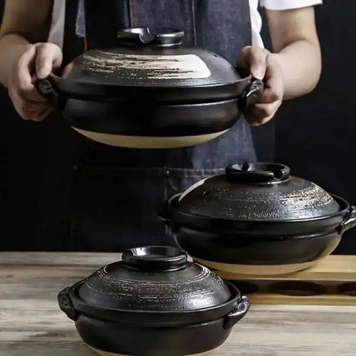 0.9L Ceramic Clay Pot Cooking Casserole Japanese Stew Soup Pot With Lid Earthenware Hot Pot Stockpot Dish Pan Cookware Stock Pot Quake