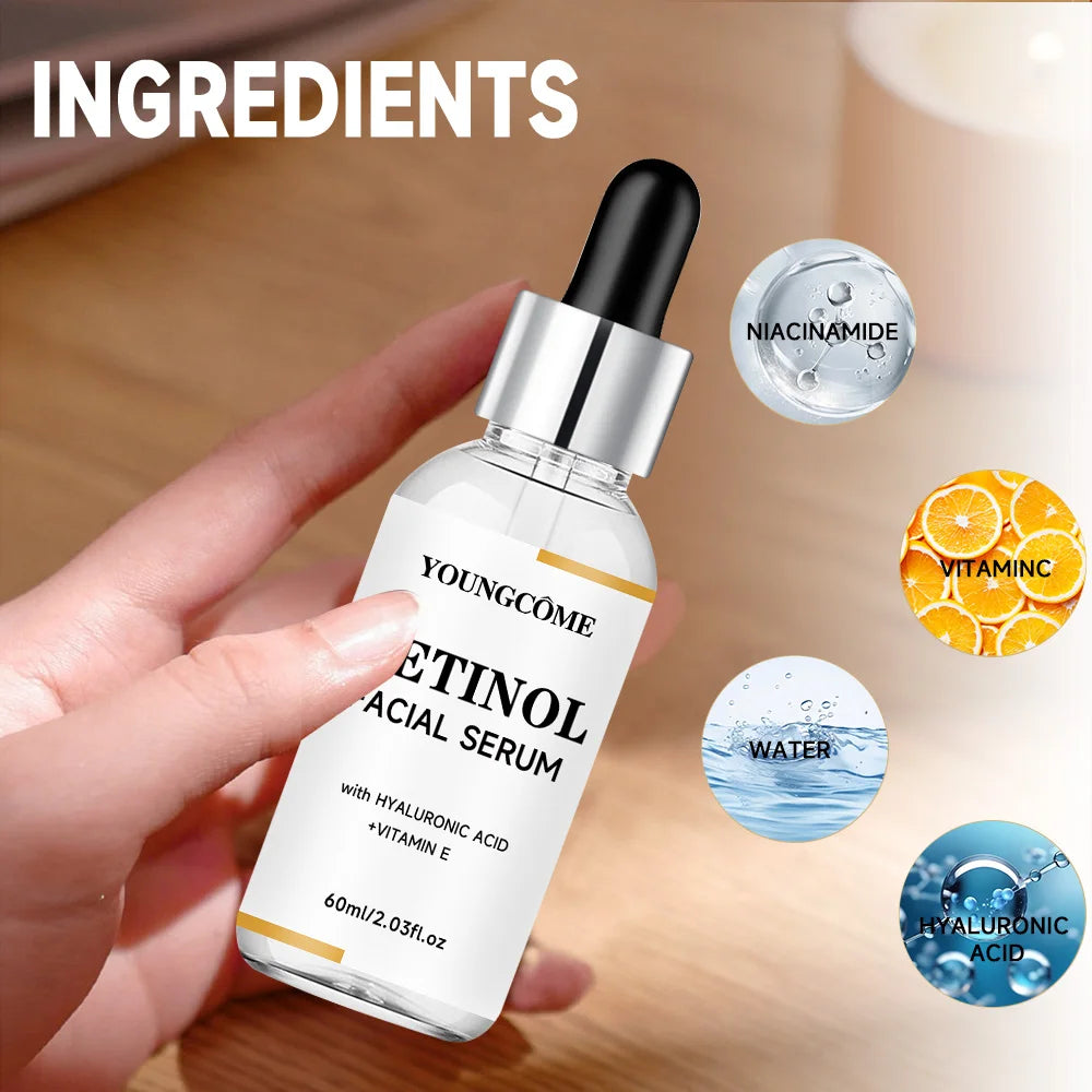 YOUNGCOME RETINOL FACIAL SERUM Vitamin CHyaluronic Acid Retinol Serum for Face Firms Tightens Serum Brightening Hydrating Face Quake