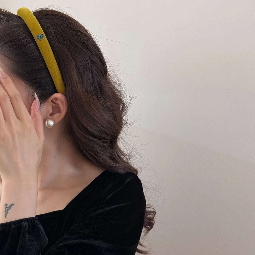 Velvet Bow Headband for Women Girls Sweet Vintage Elegant Solid Color Fabric Sponge High Skull Headband Hair Style Accessories Quake