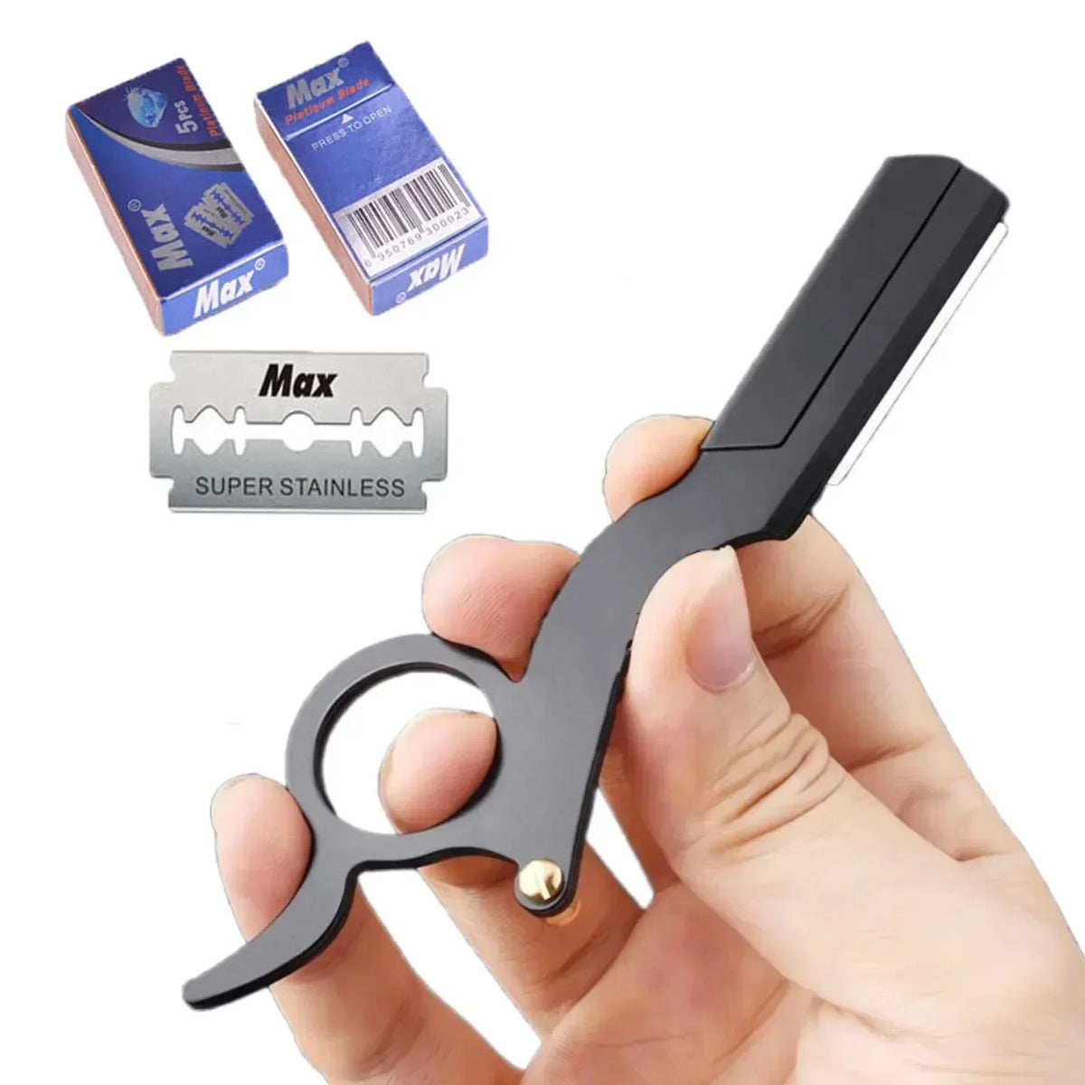 Hairdressing Stand Edge Haircutting bladStainless Steel Classic 1+10pcs Shaving Razor for Thumb Double Bald Head Eyebrow Shaping Quake