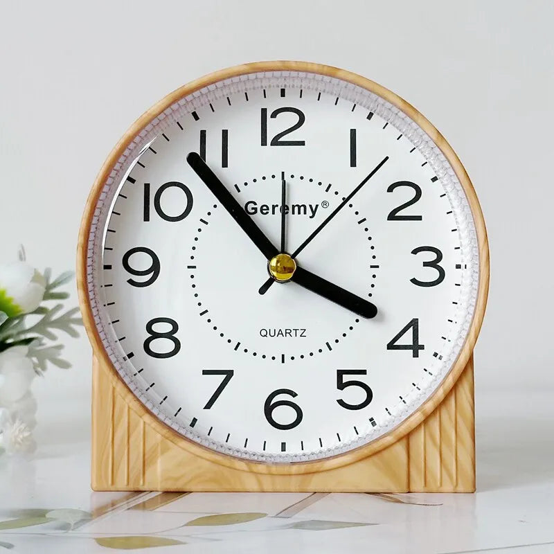 Simple retro imitation wood grain alarm clock - home desktop square clock ornament - student large digit bedside clock Quake F