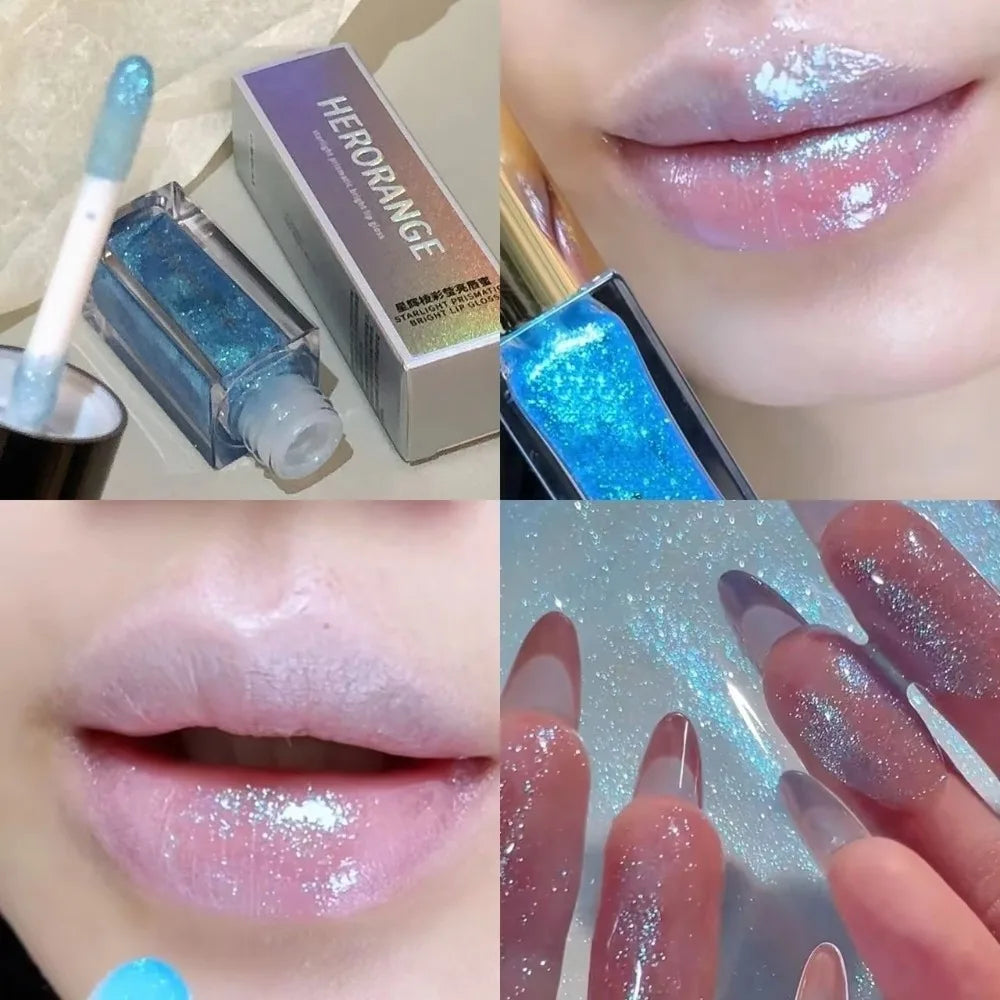 Sparkle Long-Lasting Lip Gloss Non-Fading Moisturizing Liquid Lipstick Non-Sticky Clear Lip Glaze for Women Quake 6