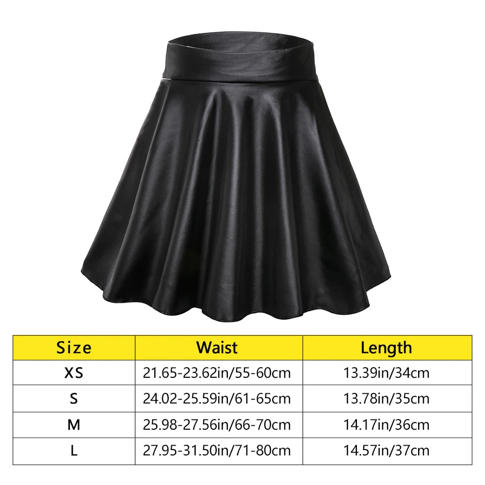 Nightclub Skater Multipurpose Elastic Mini High Waist Faux Leather Skirts Short Skirt Quake Black L