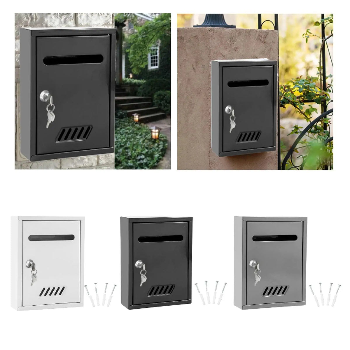 Wall Mounted Mailbox Windproof with 2 Keys Letterbox Decorative Locking Mail Box for Home Decoration Gate House External Office Quake
