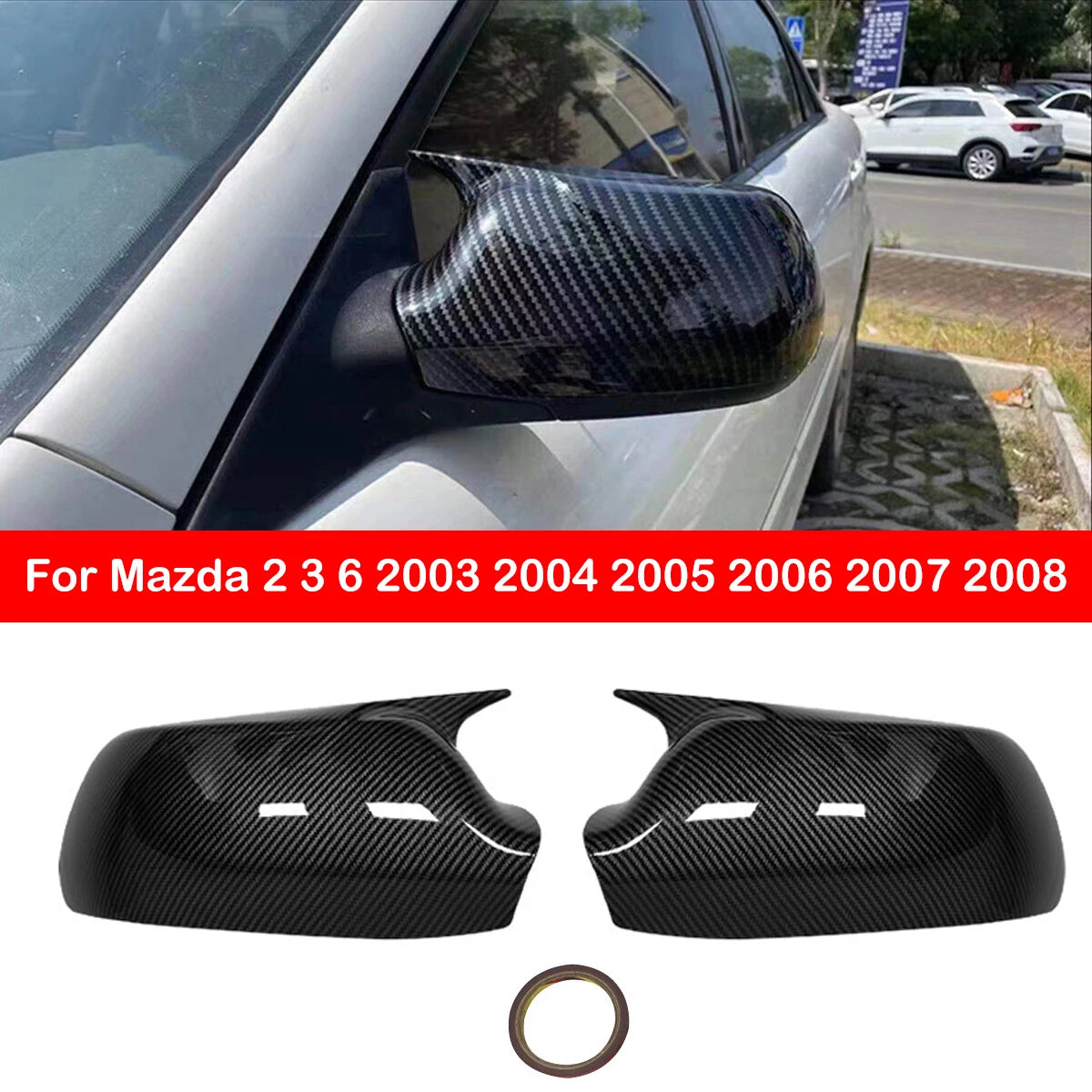 For Mazda 2 3 6 2003 2004 2005 2006 2007 2008 Rearview Side Mirror Cover Wing Cap Exterior Door Rear View Case Trim Carbon Fiber Quake