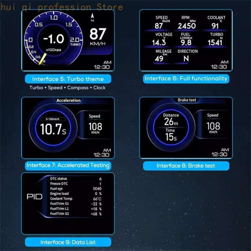Multiple Parameters Speed RPM Display Odometer Head Up Display H8WE Quake
