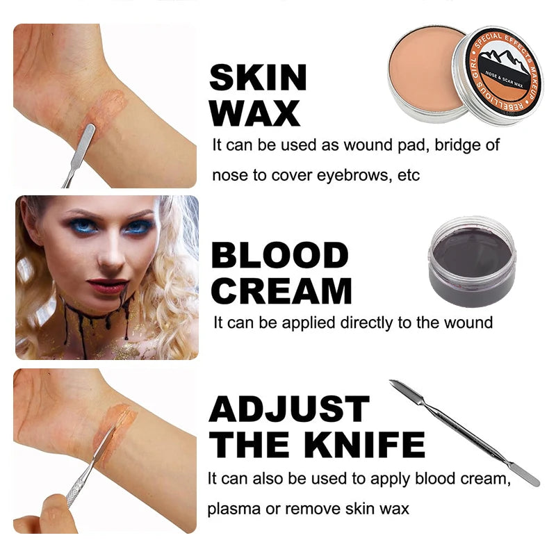 Scar Wax Set with Scraper: Create realistic Special Effects for Halloween or Cosplay-Body Painting,Fake Wounds and Modeling Wax Quake