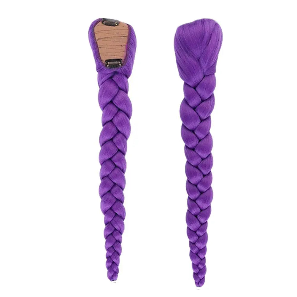 Purple Braided Ponytail Hair Extension for Kids Clip In Long 26 Inch Synthetic Braid for Halloween Christmas Party Cosplay Quake light purple