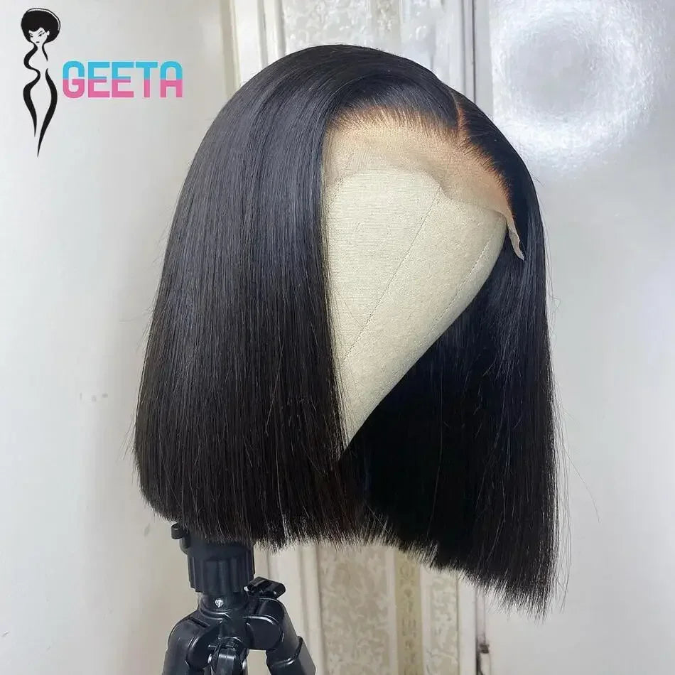 Short Bob Wig Transparent Lace Frontal Wigs Human Hair 100% Straight Bob Wigs Pre Plucked 13x4 Lace Front Wigs For Black Women Quake 4x4 Lace Wig CN 14inches