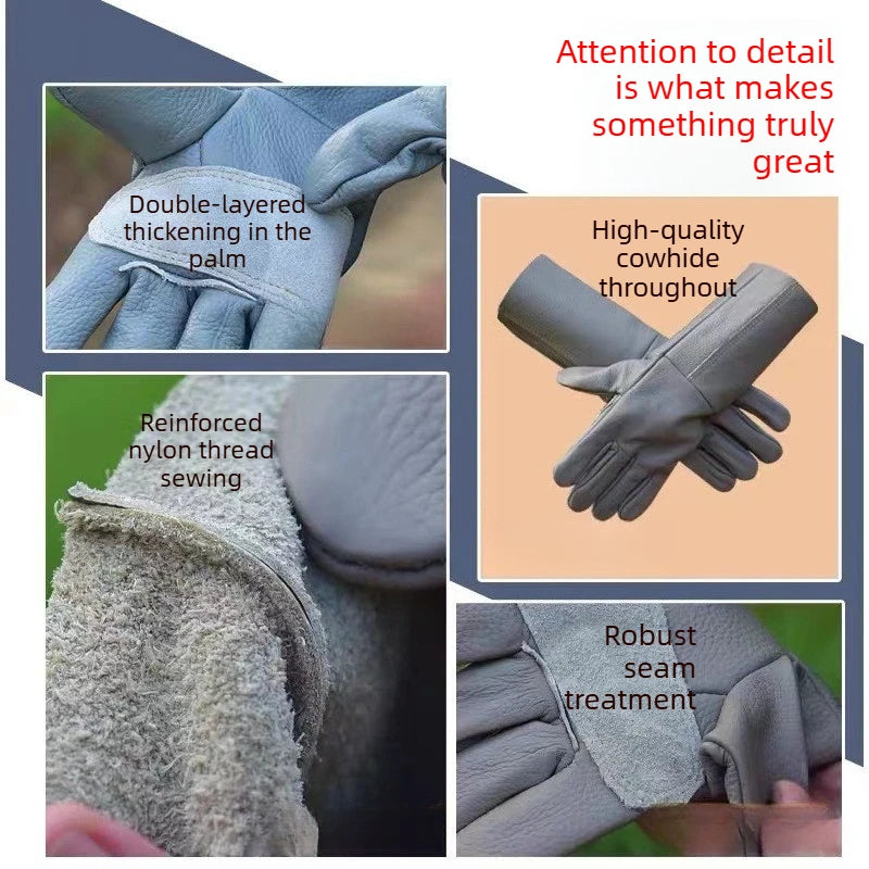 Professional Cowhide Anti Thorn Gardening Gloves Anti Stab Protective Gloves for Garden Harvesting and Flower Bush Pruning Quake