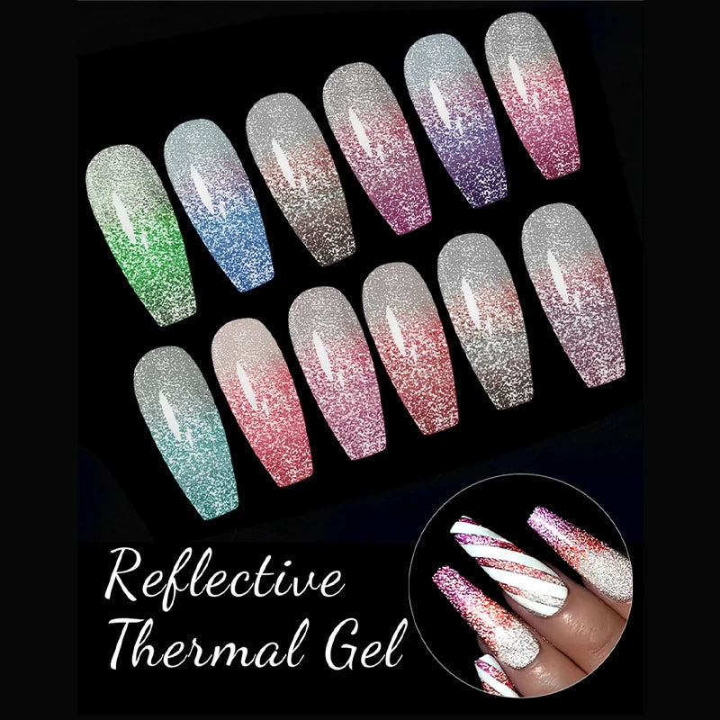 10ml Glitter Thermal Gel Nail Polish 3 Layers Temperature Changing Semi Permanant Soak Off UV LED Nail Art Gel Varnish DIY Gel Quake
