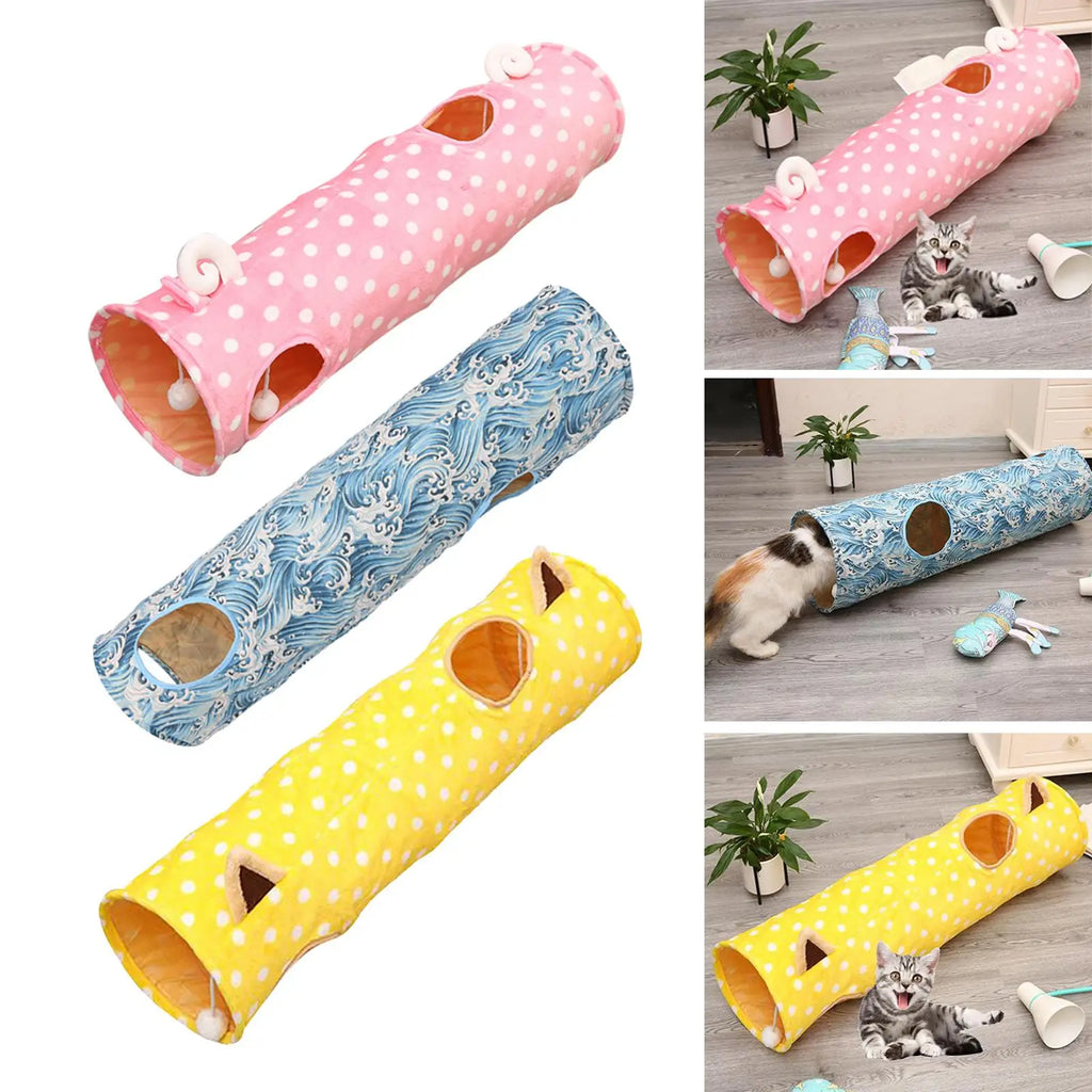Funny Cat Kitten Folding Tunnel Training Peepholes Play Fun Toy Interactive Quake