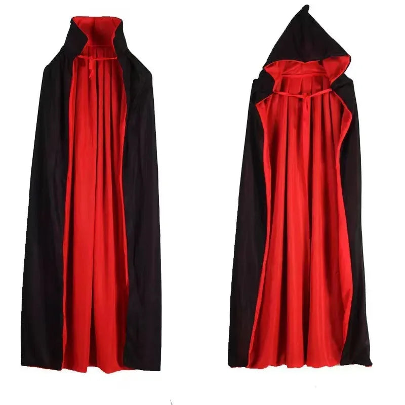 Halloween Women Men Clothes Cosplay Costume Adult Stand Collar Hooded Cape Black Red Reversible Cap Vampire Halloween Party Quake
