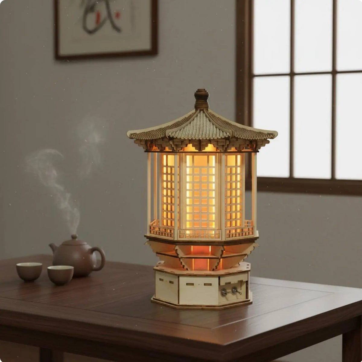 Basswood Plywood Palace Pagoda Lamp Kit Traditional Chinese Aesthetic Craft Art Deco Table Light for Study Room Quake