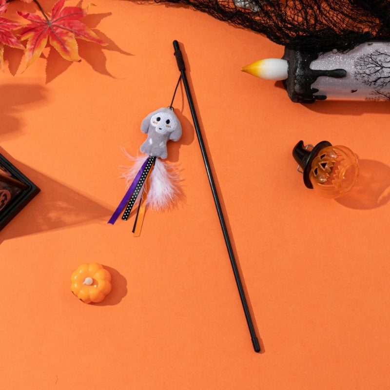 Cat Toy Funny Cat Stick Halloween Pet Toy Pumpkin Ghost Spider Cat Toy Creative Interactive Indoor Toy Gift Pet Holiday Supplies Quake