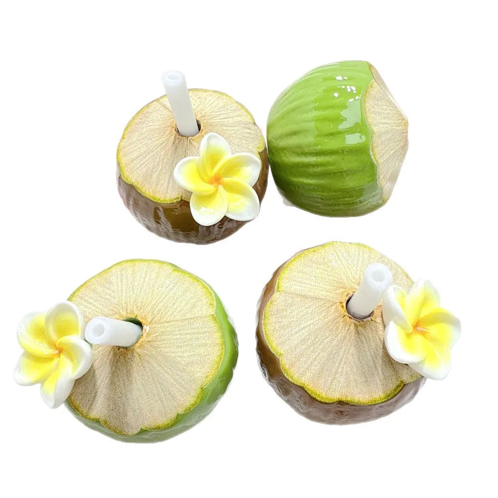 5Pcs Simulated Miniature 3D Food Play Coconut Juice Resin Ornaments Green Brown For Phone DIY Hairpin Jewelry Making Accessories Quake
