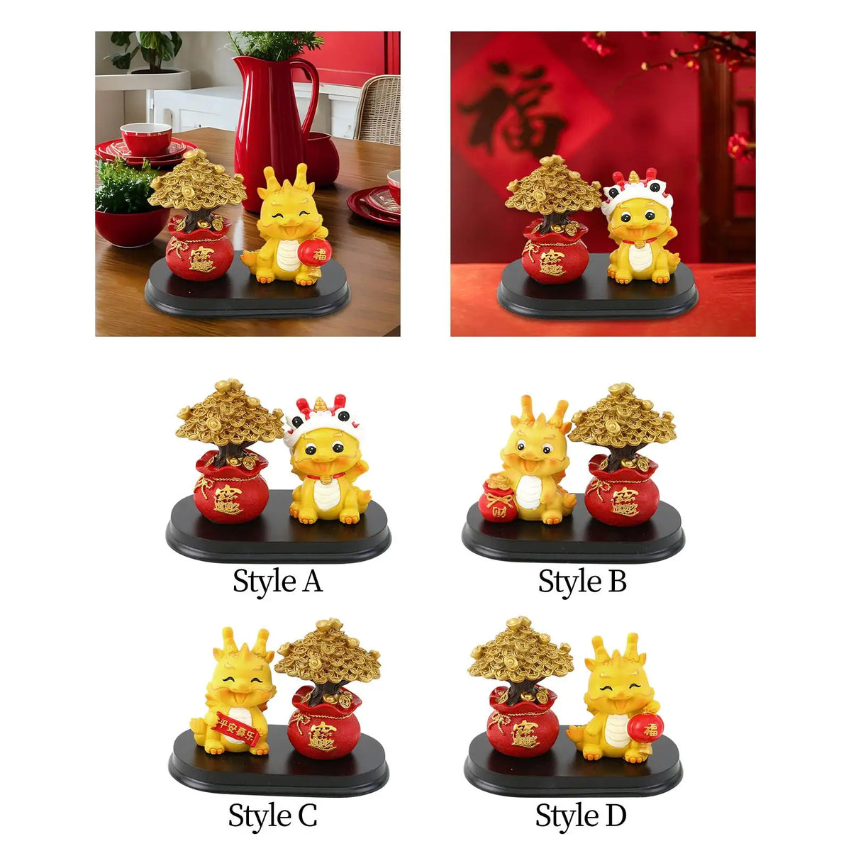 Chinese Dragon Statue with Money Tree Statue Lucky Wealth Figurine Resin Desktop Chinese Fortune Sculpture for Bookcase Hotel Quake