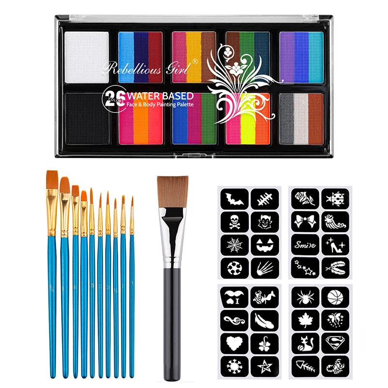 Body Face Painting Kit for Kids Adults,10 Color Face Makeup Palette with Brush,Halloween Carnival Artist Cosplay Art Party Quake 3 pcs A