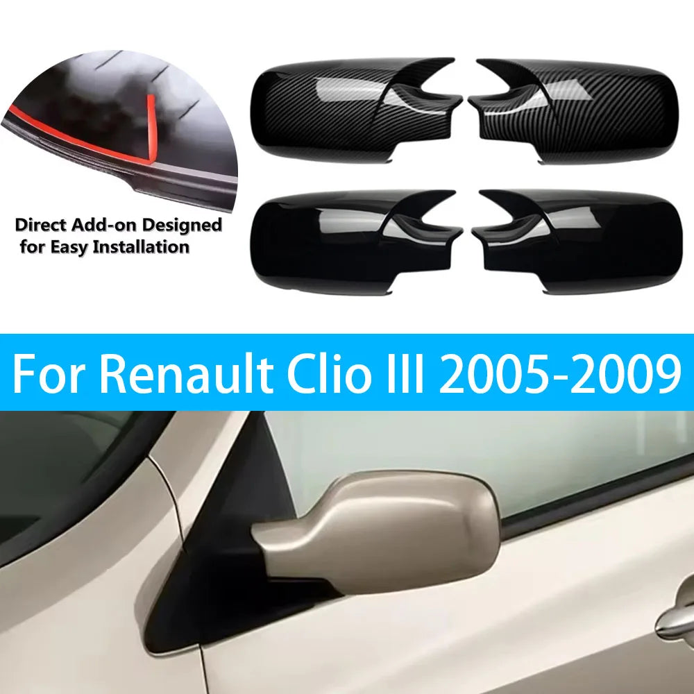 For Renault Clio III 2005-2009 Car Sticker Rearview Side Mirror Cover Wing Cap Exterior Case Trim Accessories Vehicle Decoration Quake