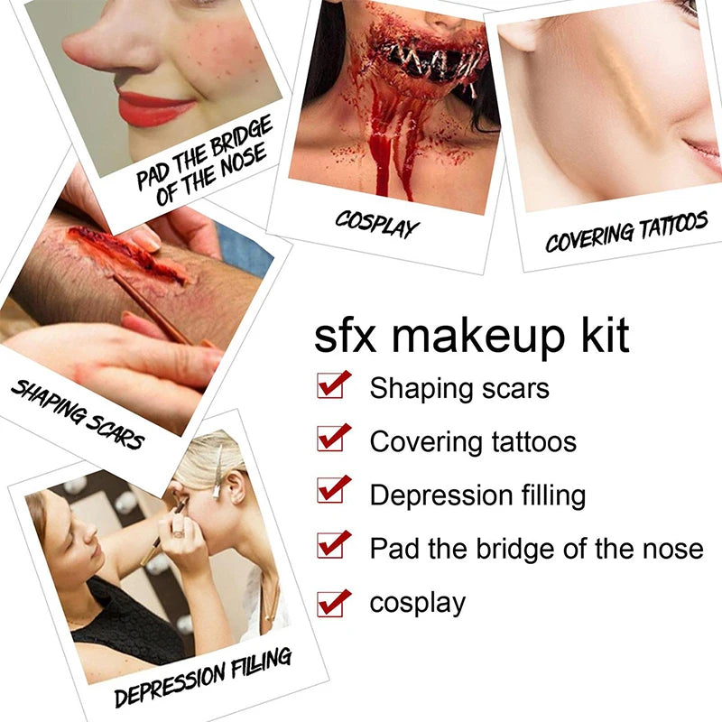 2/4/5PCS SFX Makeup Set Special Effect Halloween Party Wound Scar Wax Makeup with Spatula Sponge to Create a Blood Splash Shape Quake