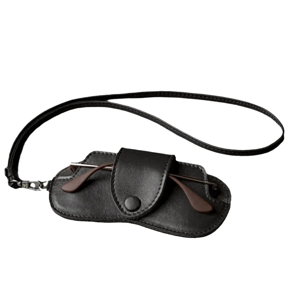 PU Leather Sunglasses Storage Bag with Lanyard Durable Sunglasses Pouch Solid Color Portable SunGlasses Holder Quake Black
