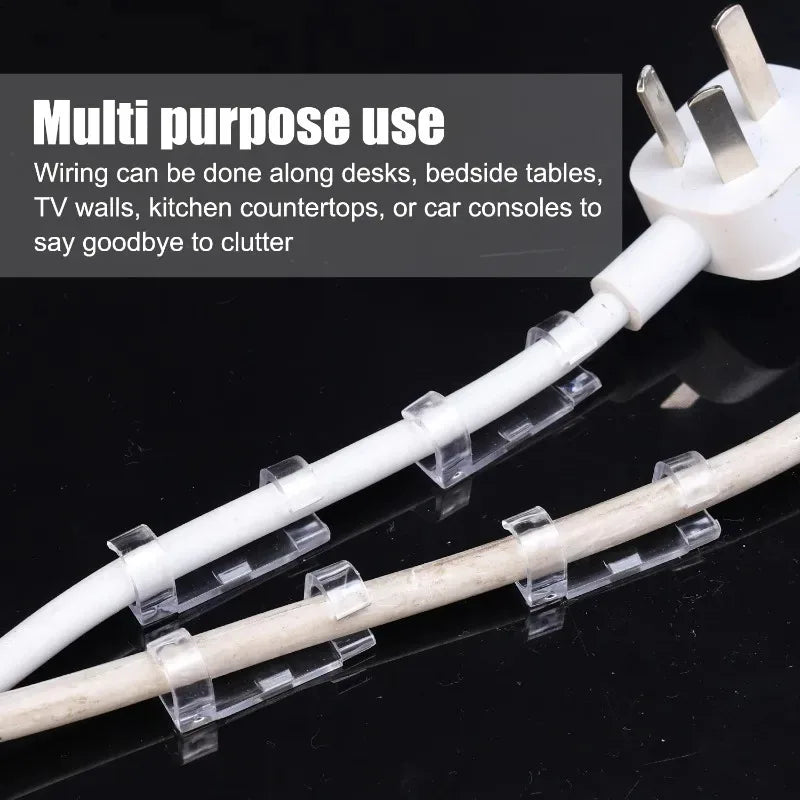 100/20PCS Transparent Plastic Wire Manager Self Adhesive Fixed Wire Clips Storage Tool Home Office Fixed Clamp Wire Winder Hook Quake