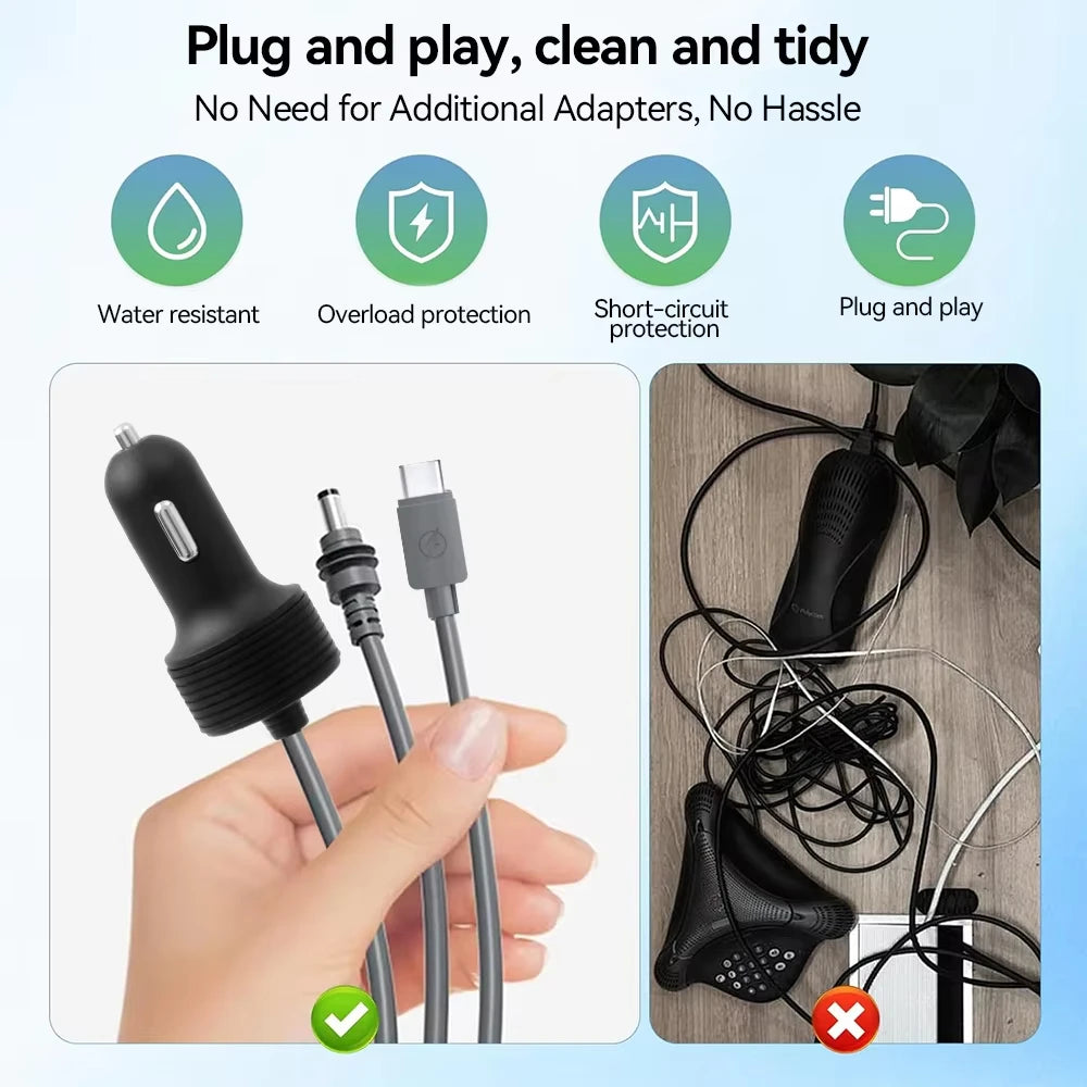 For Starlink Mini 3-In-1 Car Charger Waterproof Extension Cable, 18AWG, USB C. Equipped With A Voltmeter Quake