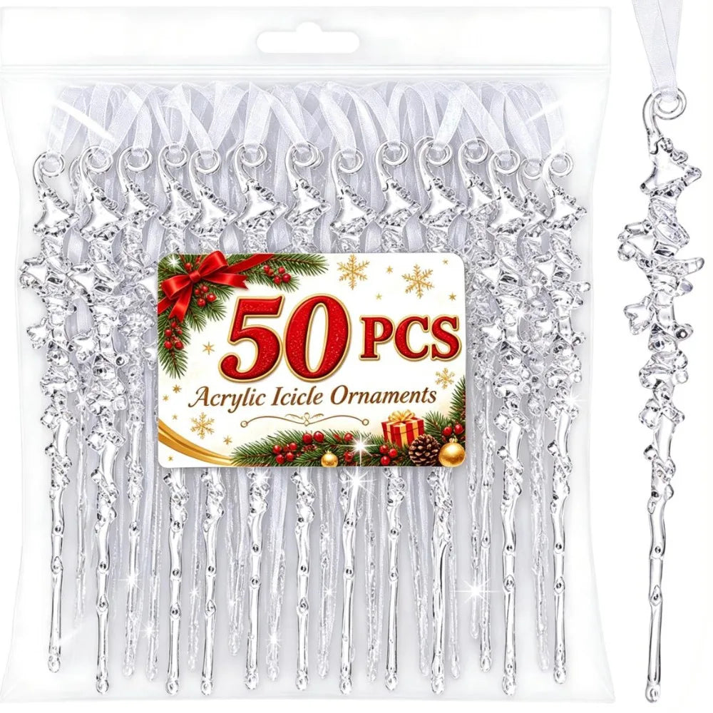 Christmas Transparent Acrylic Icicle Pendants Simulated Ice Cone Thread Decoration for Wedding Party Xmas Tree Hanging Ornament Quake