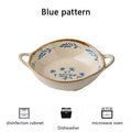 Vintage Floral Double Handle Ceramic Bowl Microwave Safe Salad Soup Bowl Porcelain Noodle Pasta Bowl Home Kitchen Tableware Quake Blue pattern