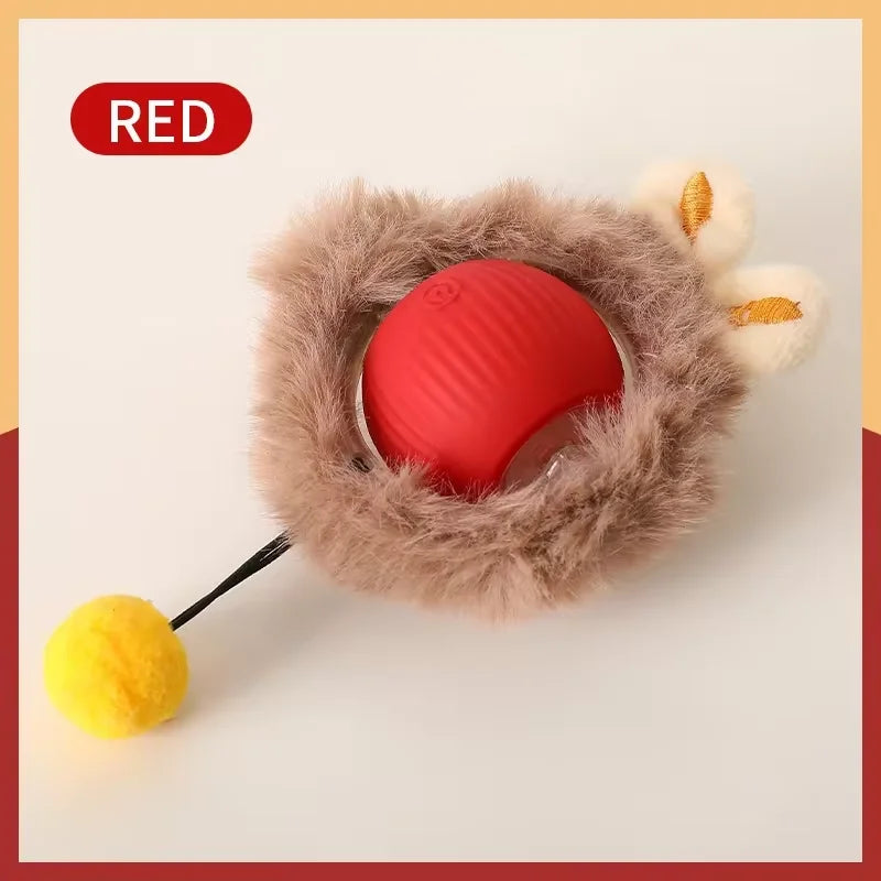 Cat Toy Ball Self Hi Ball Teasing Cat Rolling Ball Hair Pet Relieve Boredom Plush Teasing Cat Ball Cat Toys Pet Quake Red Plush ball