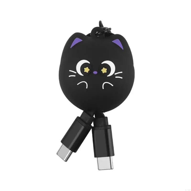 Pull Out USB C to USB C Cord with Clip Tab, 60W Line, Cartoon Cover for Travel, Desk, Office, and Bag Use K1KF Quake black for cat CN